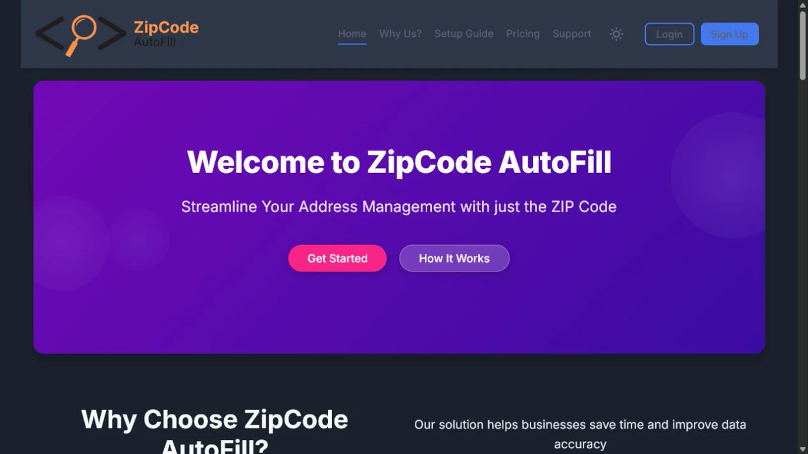 ZipCode AutoFill live homepage and product introduction